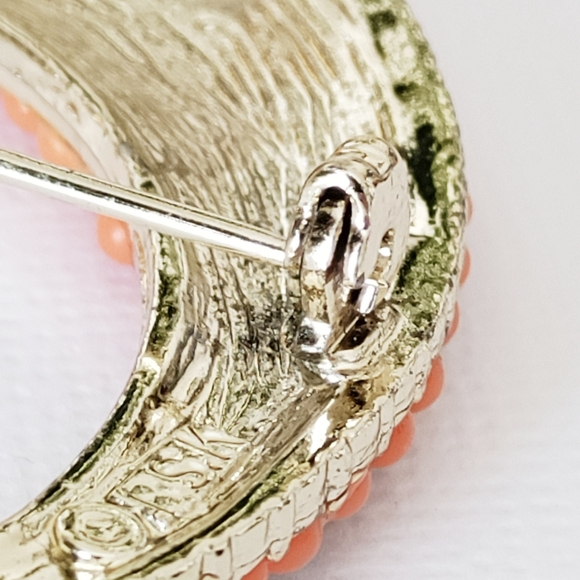 Vintage Simulated Coral and Turquoise Brooch BKS Signed - Picture 11 of 12